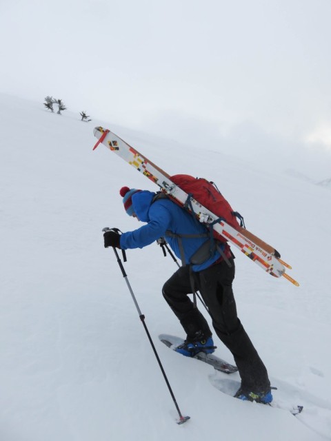 spindrift skier uphill